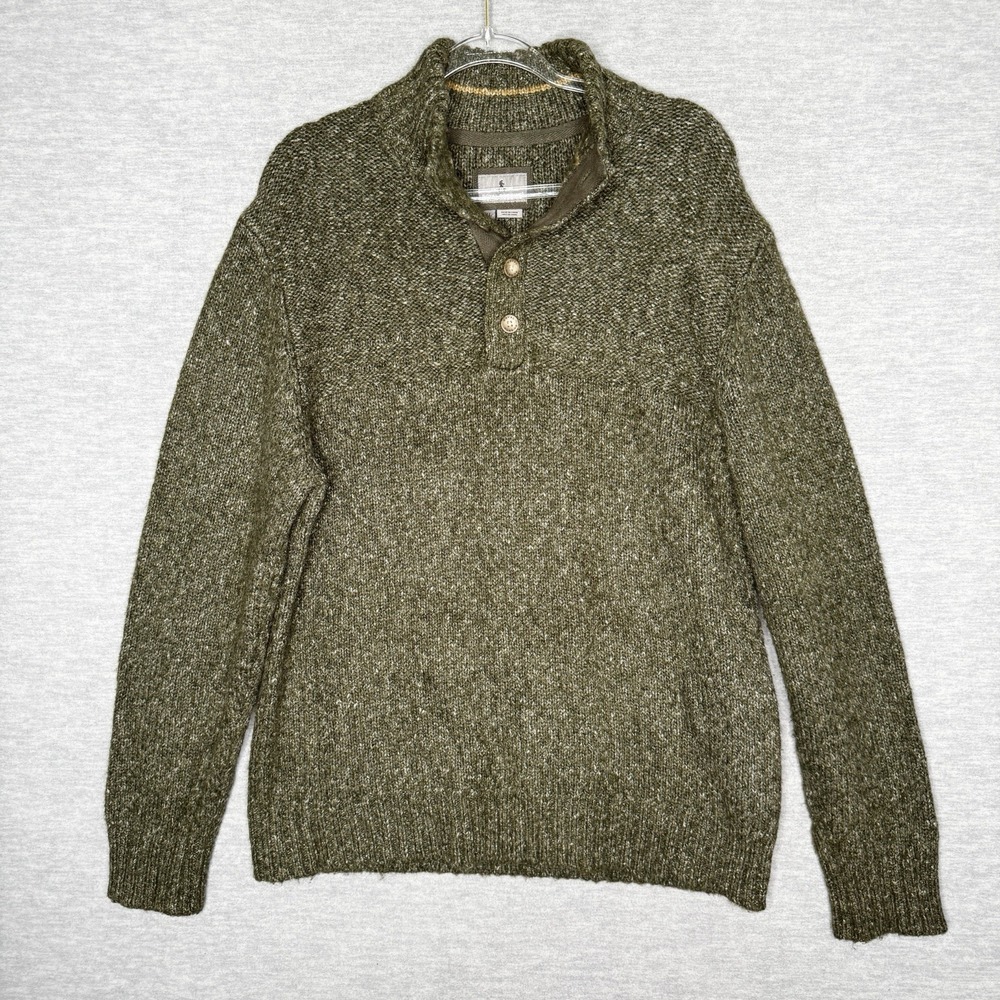 Royal Robbins Men's Size XL Wool Blend Sweater Green Button Henley Sequoia Mock